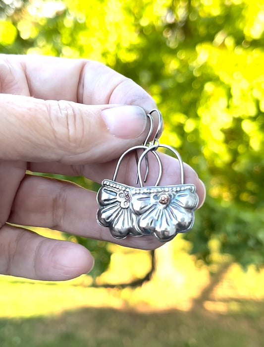 Flower Swings - Sterling Silver & 14k Gold Earrings