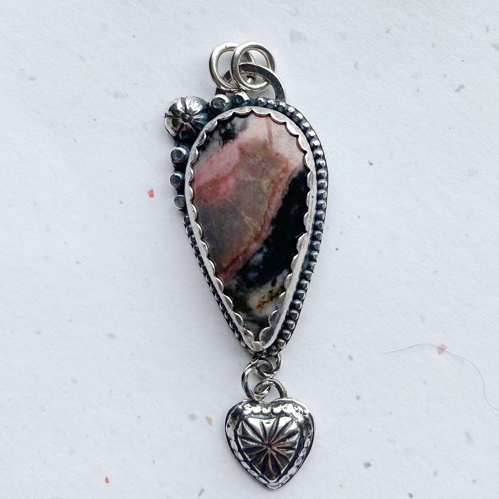 Happy Heart - Rhodonite and Sterling Silver Pendant