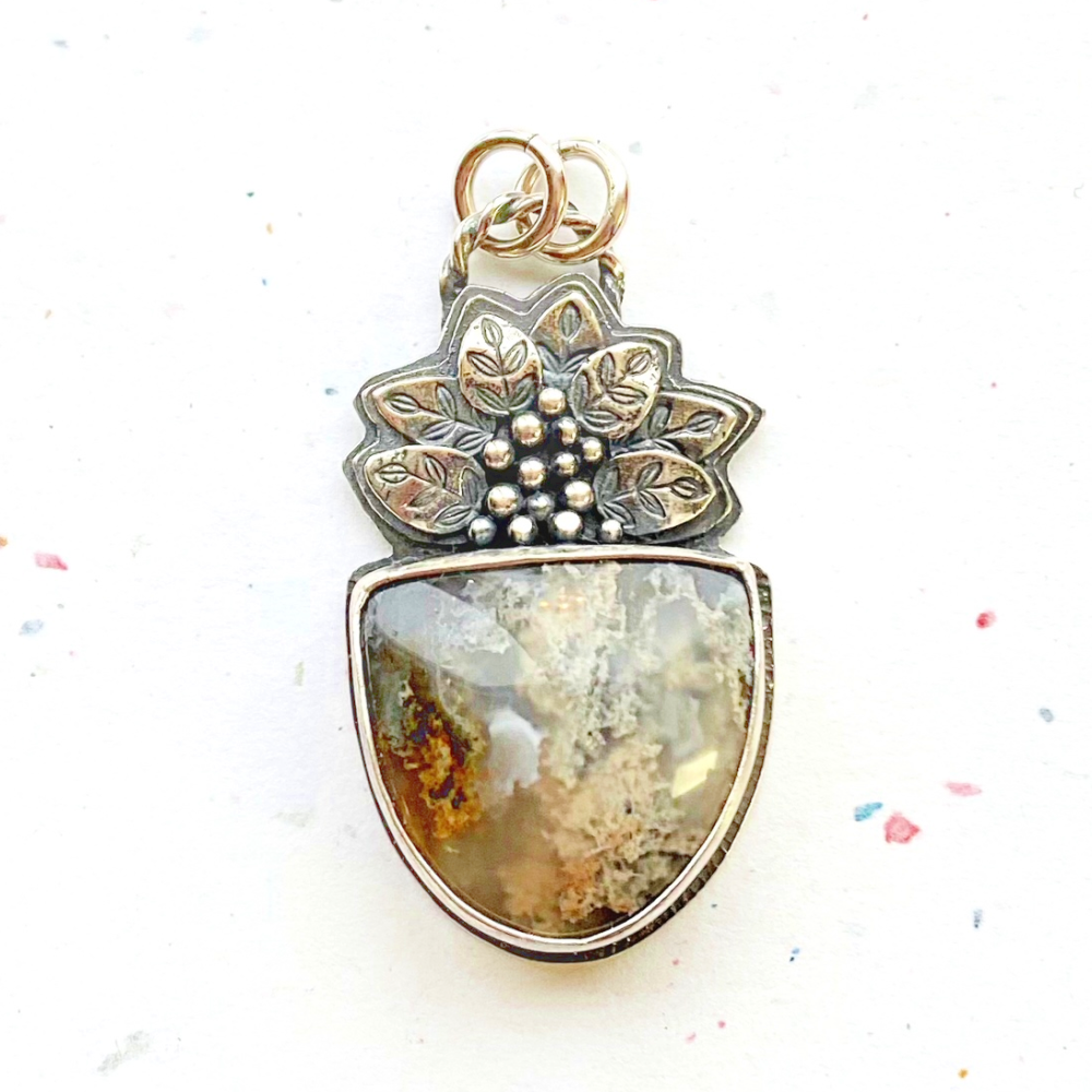 Leafy - North Ridge Plume Agate and Sterling Silver Pendant