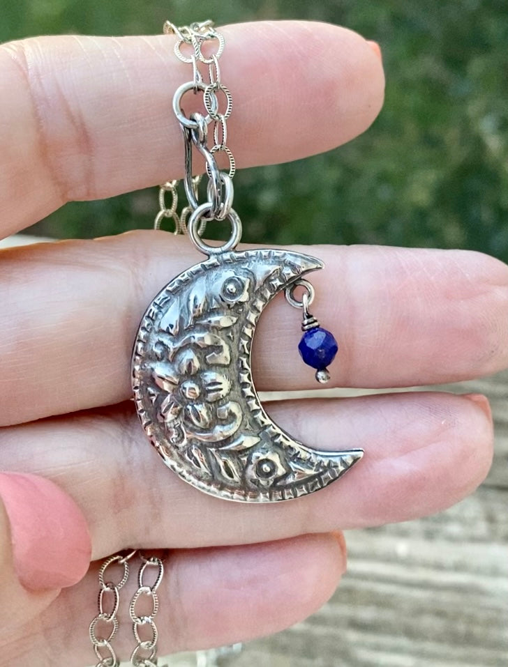 Crescent - Sterling Silver & Lapis Moon Necklace