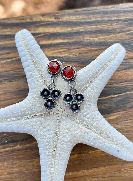 Red Water Flowers - Carnelian & Sterling Silver Post Earrings