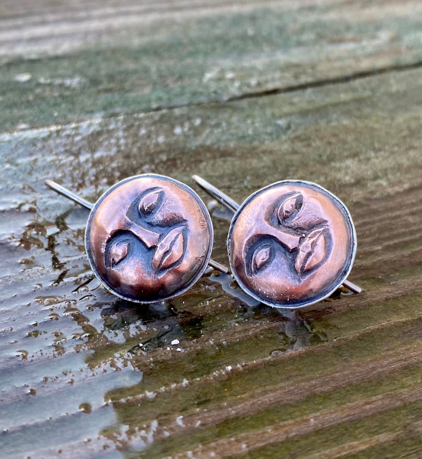 Face the Moon - Embossed Metal Earrings - Made to Order