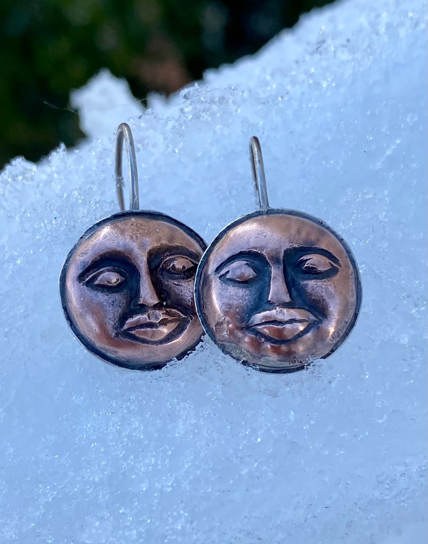 Face the Moon - Embossed Metal Earrings - Made to Order