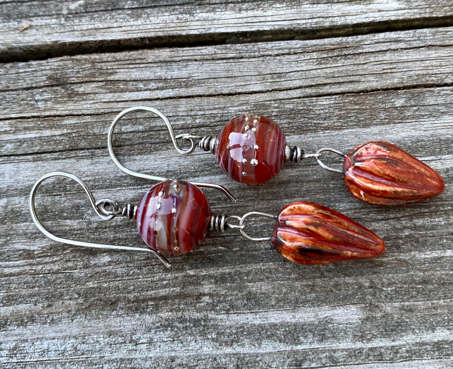 Russets - Artisan Glass, Ceramic and Sterling Silver Earrings