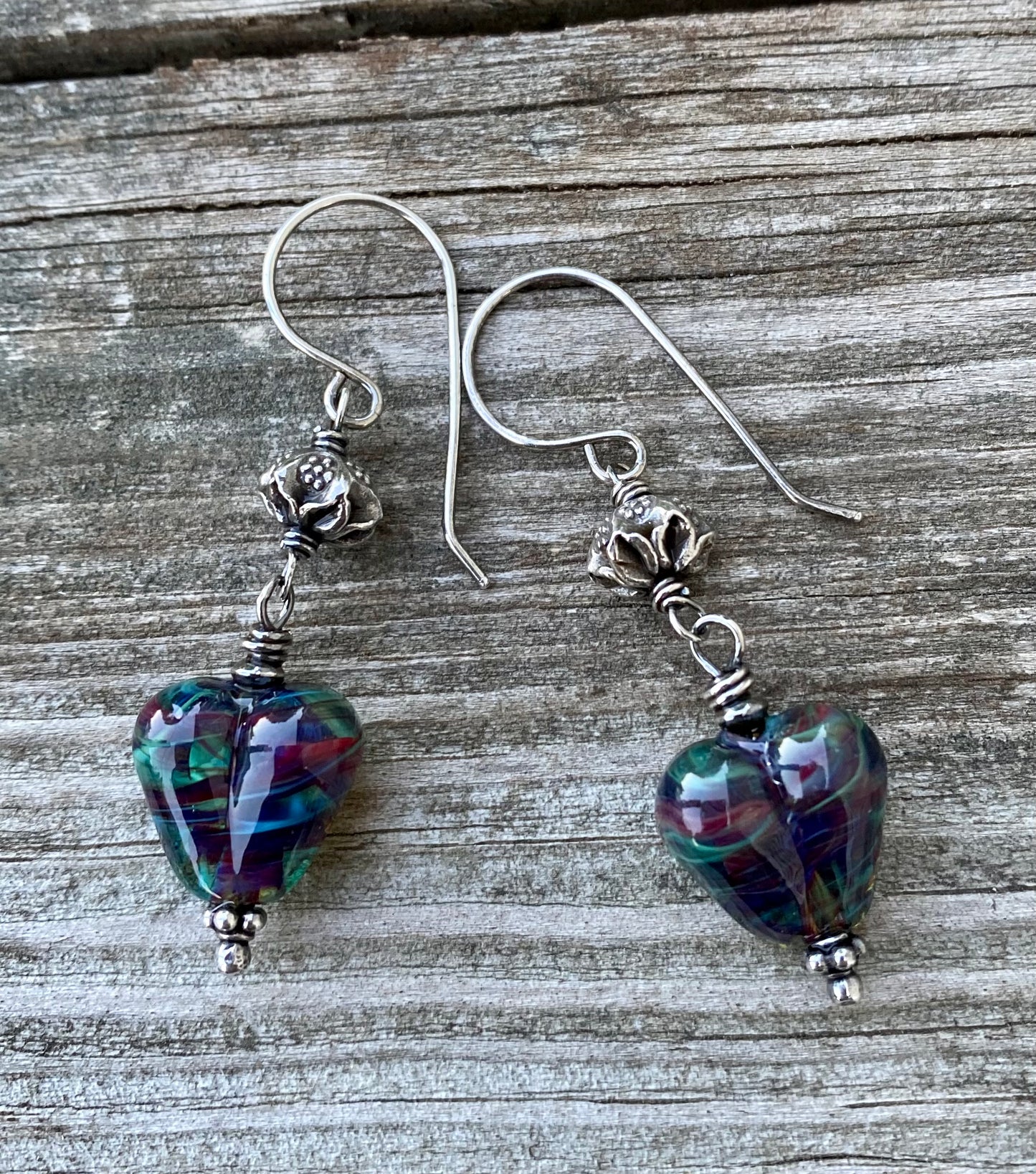 Glass Hearts - Artisan Glass and Sterling Silver Earrings