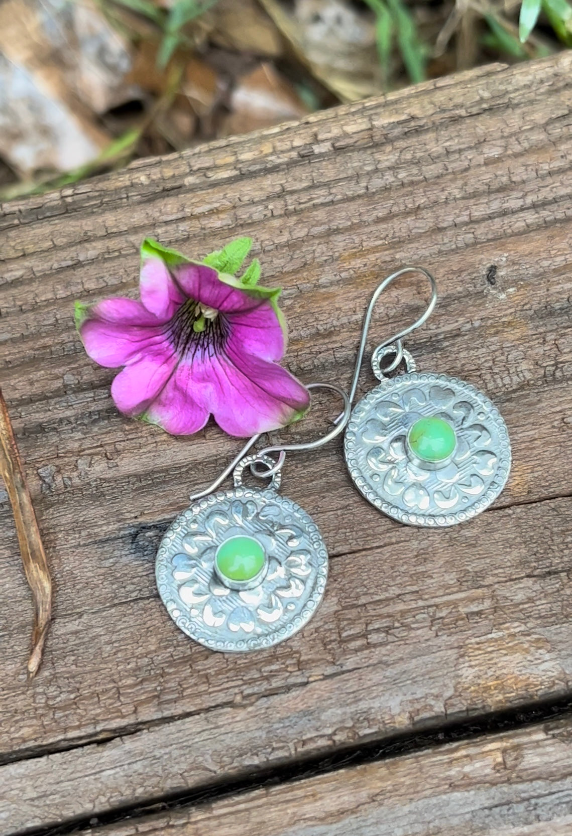 Sterling & Turquoise Flower Medallion Earrings