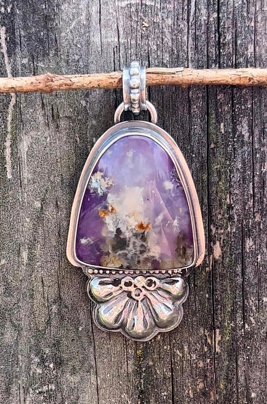 Lilac Fog - Plume Agate & Sterling Silver Pendant