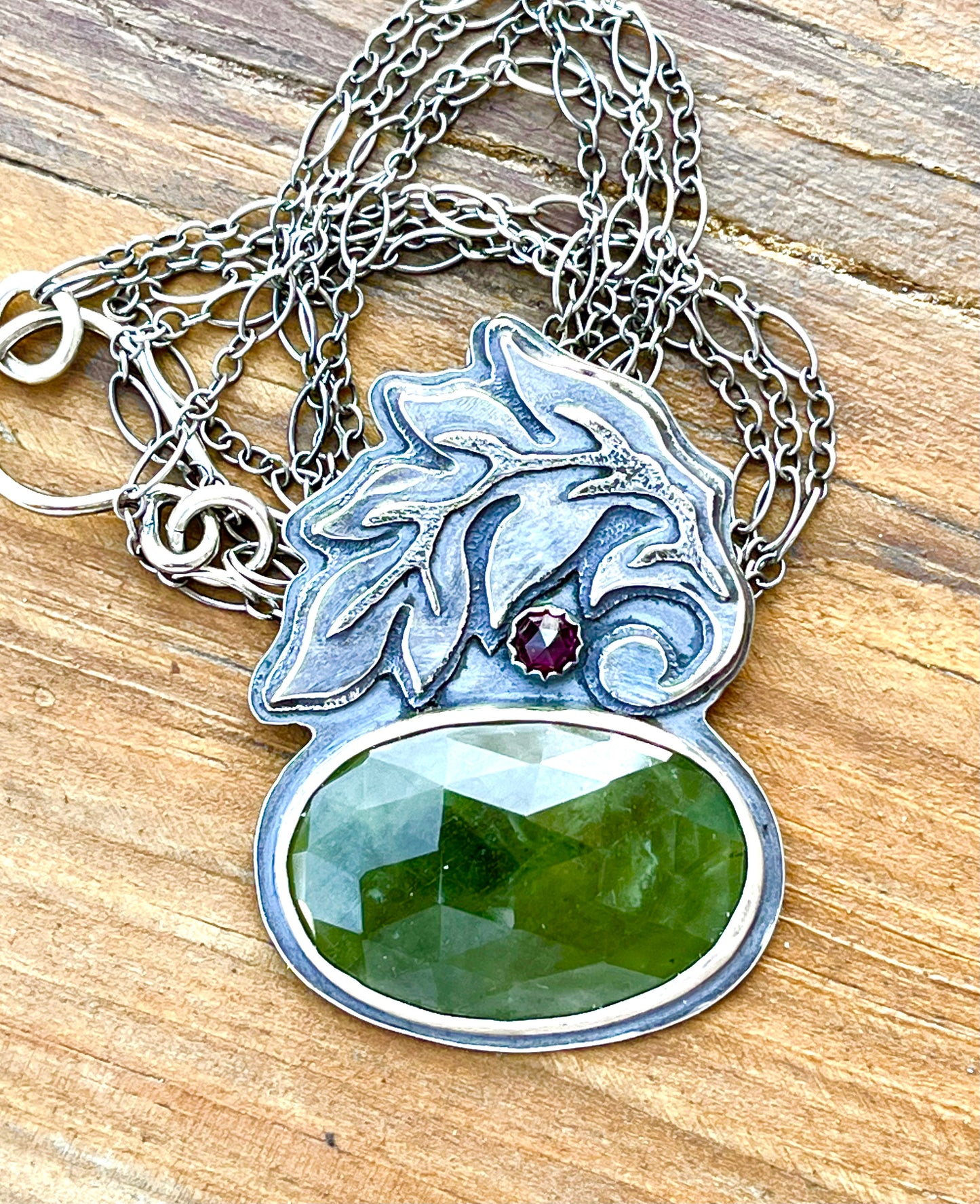 Green Garden - Sapphire, Garnet & Sterling Silver Pendant