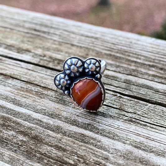 Red Banded Onyx and  Sterling Silver Ring