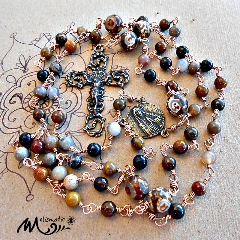 Rosary - Agate and Bronze