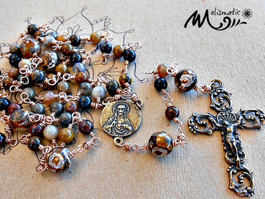 Rosary - Agate and Bronze