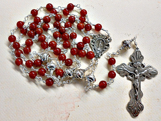 Carnelian, Sterling Silver, Wire-Wrapped Rosary
