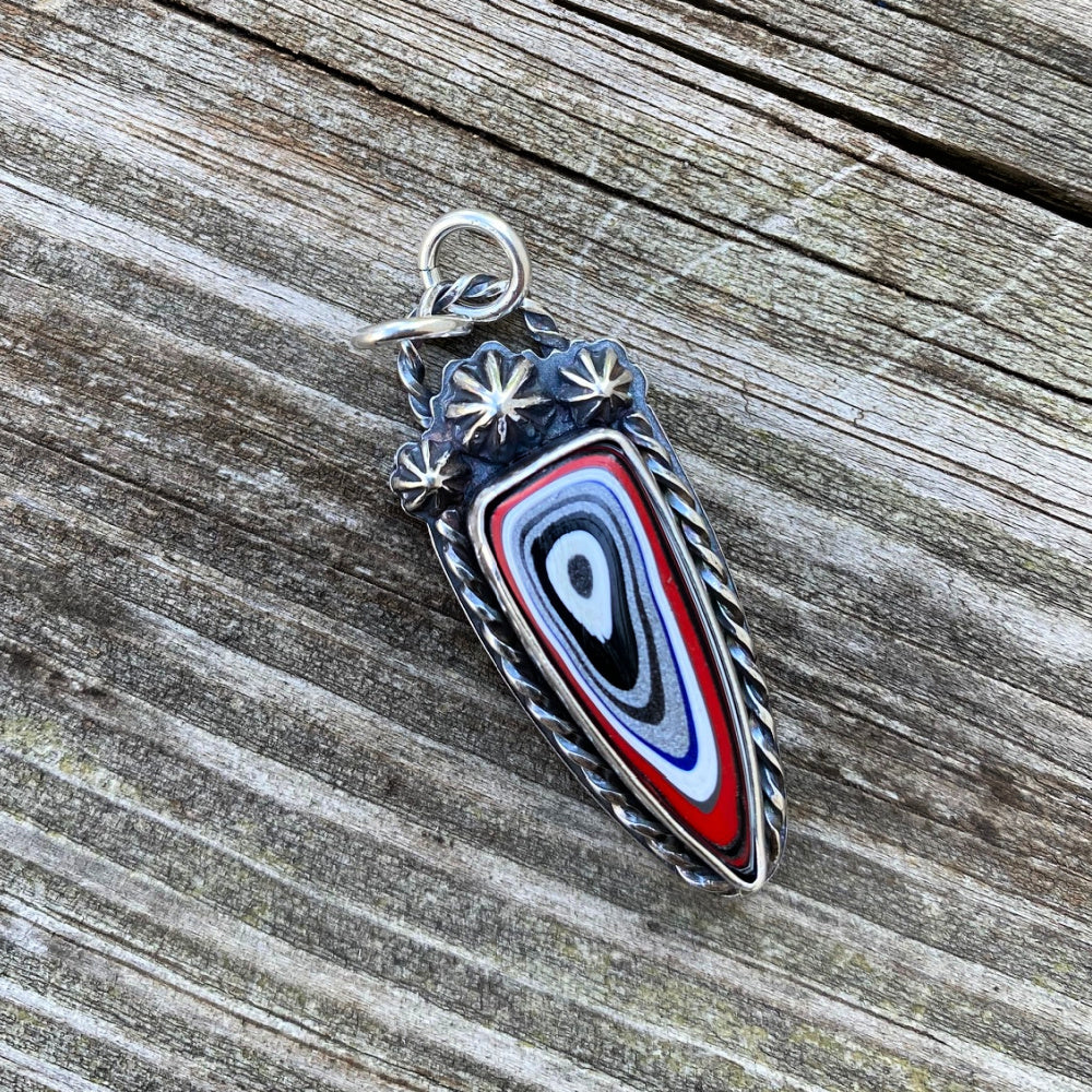 Fordite and Sterling Silver Pendant