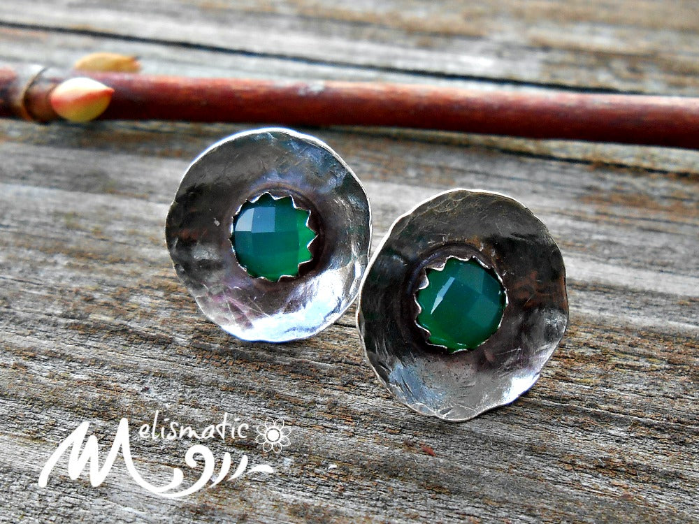 Green Chalcedony and Sterling Post Earrings