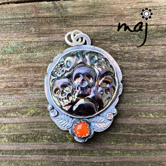 Gothic Skulls Artisan Glass and Sterling Silver Pendant