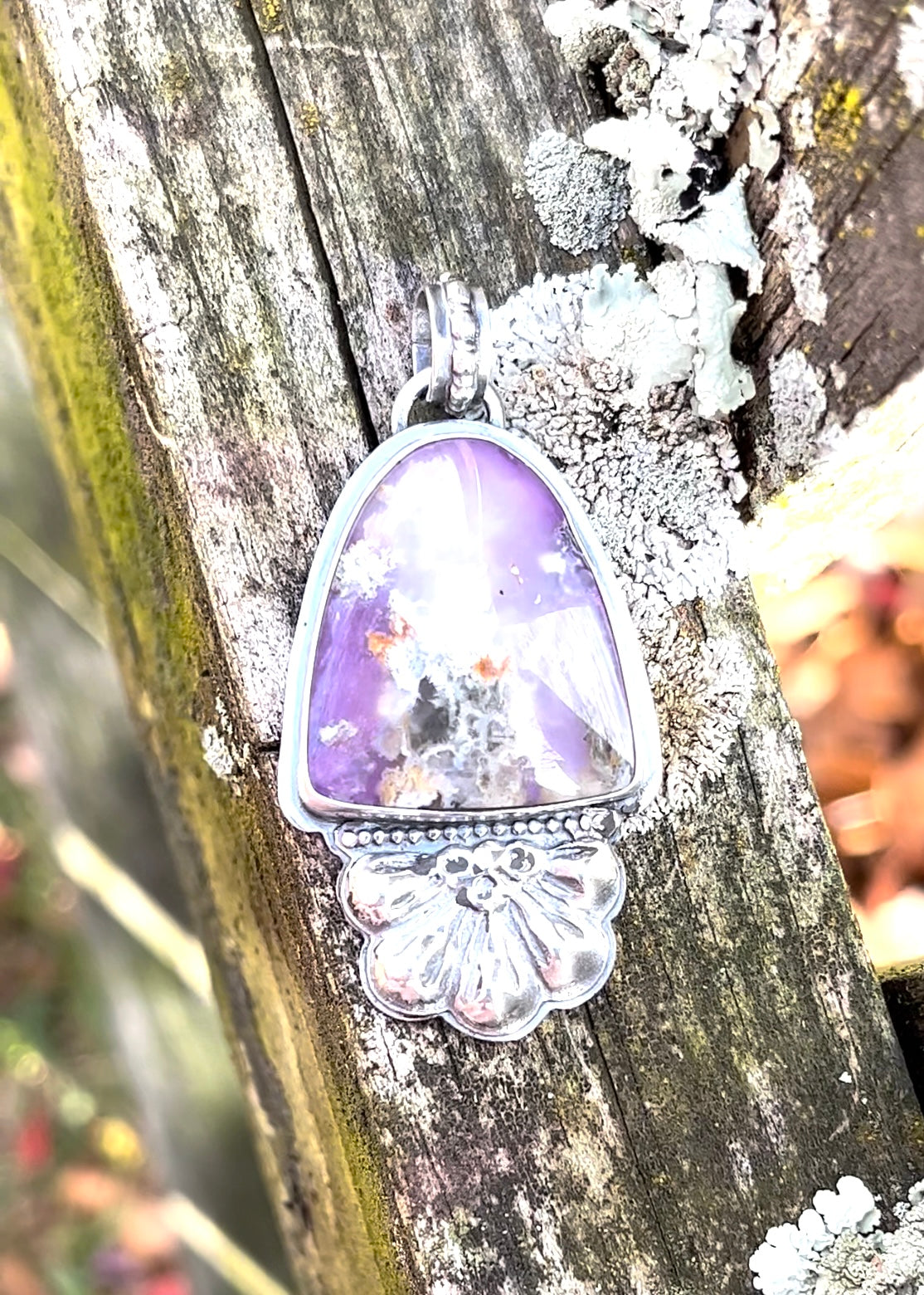 Lilac Fog - Plume Agate & Sterling Silver Pendant
