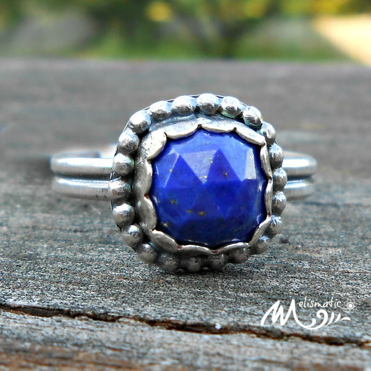 Lapis and Sterling Ring. Square, Faceted Blue Lapis and Sterling Ring.  Size 8.5