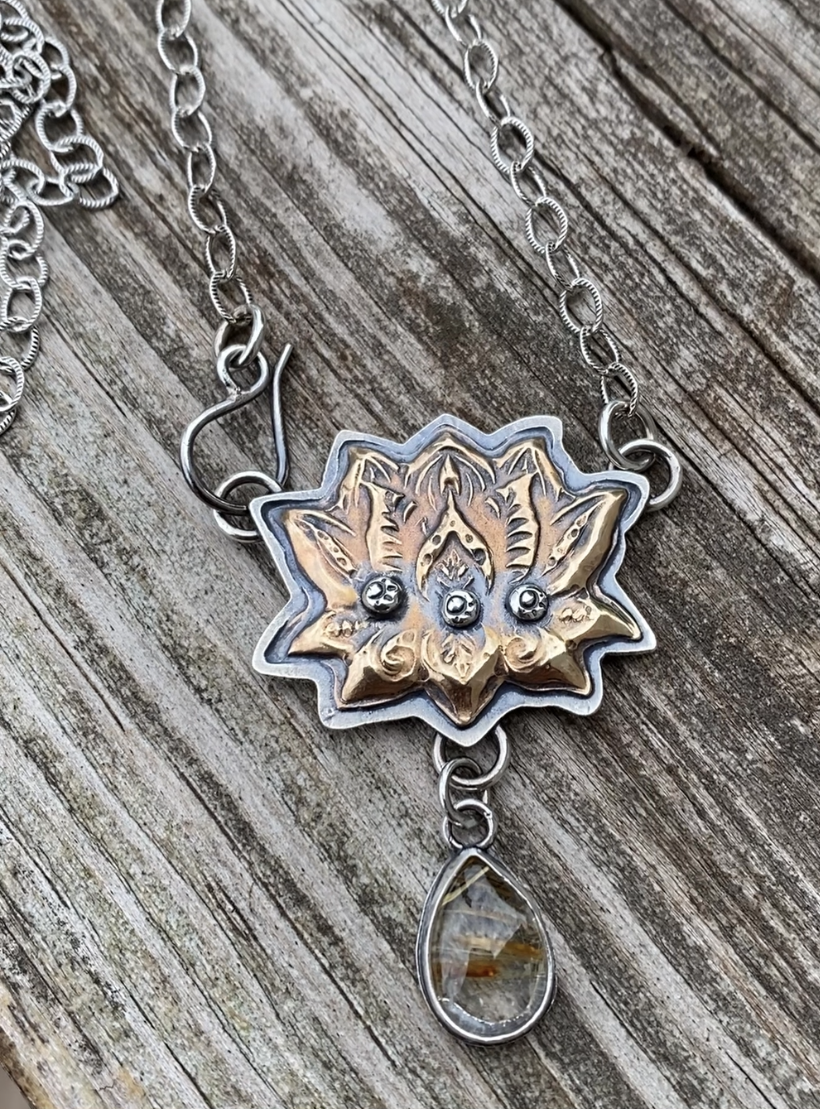 Lotus Flower - Mixed Metal and Quartz Necklace