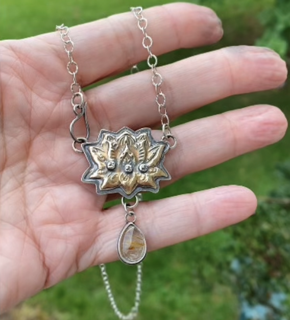 Lotus Flower - Mixed Metal and Quartz Necklace
