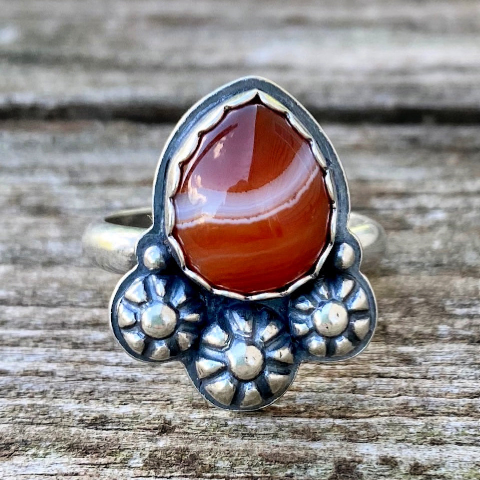 Red Banded Onyx and  Sterling Silver Ring