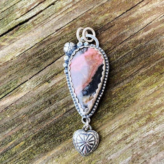 Happy Heart - Rhodonite and Sterling Silver Pendant