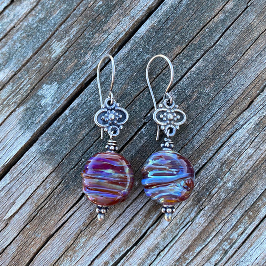 Swirled Wine - Artisan Glass and Sterling Silver Earrings