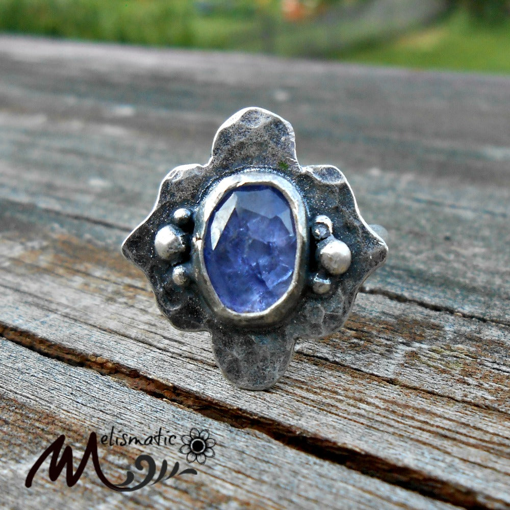 Faceted Tanzanite and Sterling Ring. Periwinkle Blue Tanzanite Ring. Size 8.25.