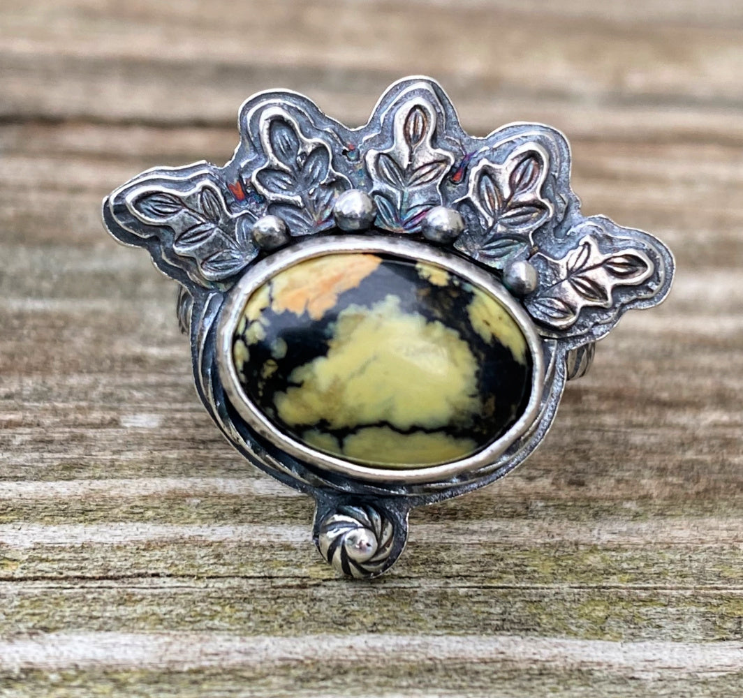 Ornate Variscite and Sterling Silver Ring